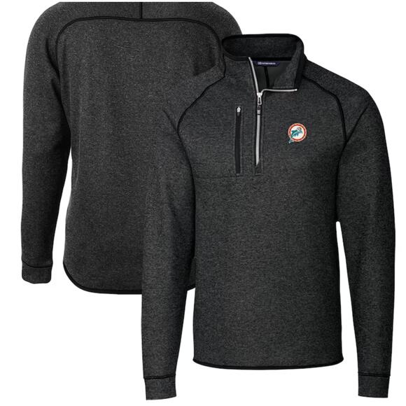 New Miami Dolphins Men's Cutter & Buck Mainsail Sweater Half-Zip Pullover Jacket - Picture 3 of 3